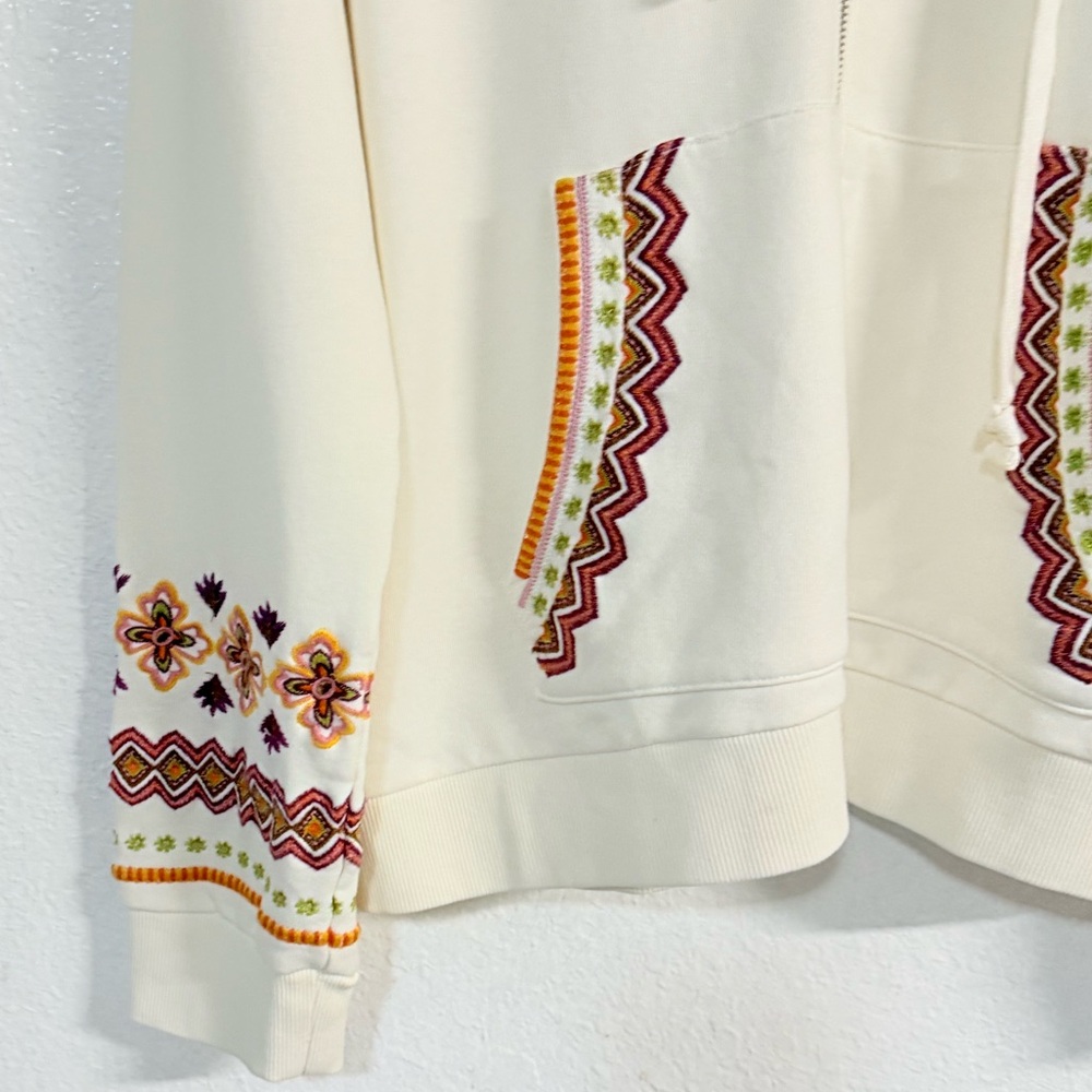 Driftwood Cotton Sweatshirt Zip Jacket Embroidered Teddy Hoodie Ivory size XL - Picture 5 of 14